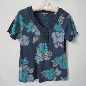 Croft & Barrow blue floral v-neck short sleeve knit top *Sz S*